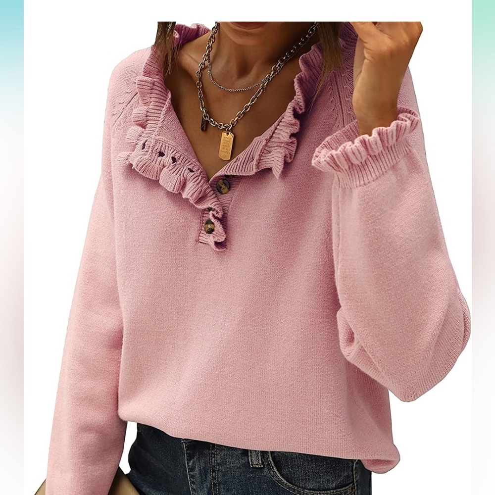 BTFBM Women's Sweaters Casual Long Sleeve Button Down Crew Neck